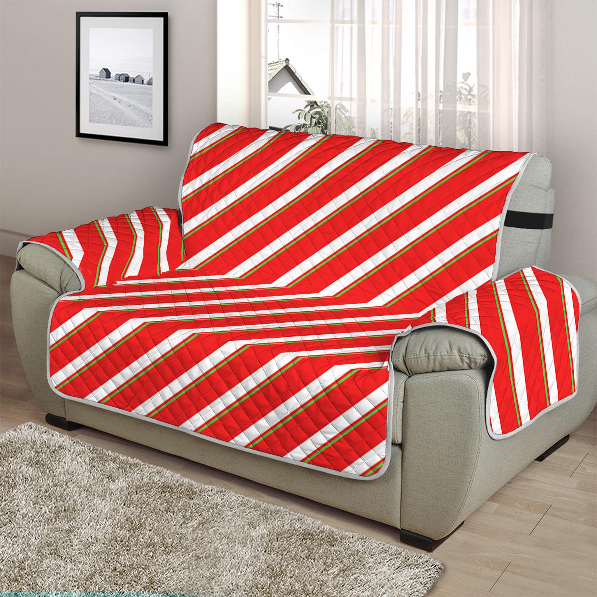 Candy Cane Stripe Pattern Print Half Sofa Protector