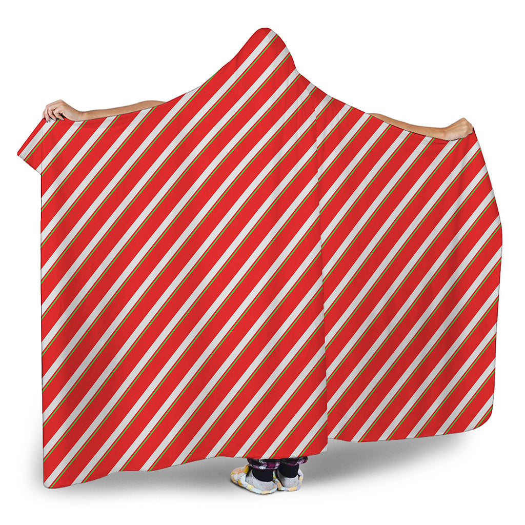 Candy Cane Stripe Pattern Print Hooded Blanket