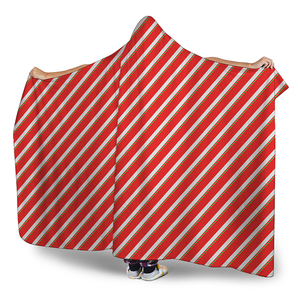 Candy Cane Stripe Pattern Print Hooded Blanket
