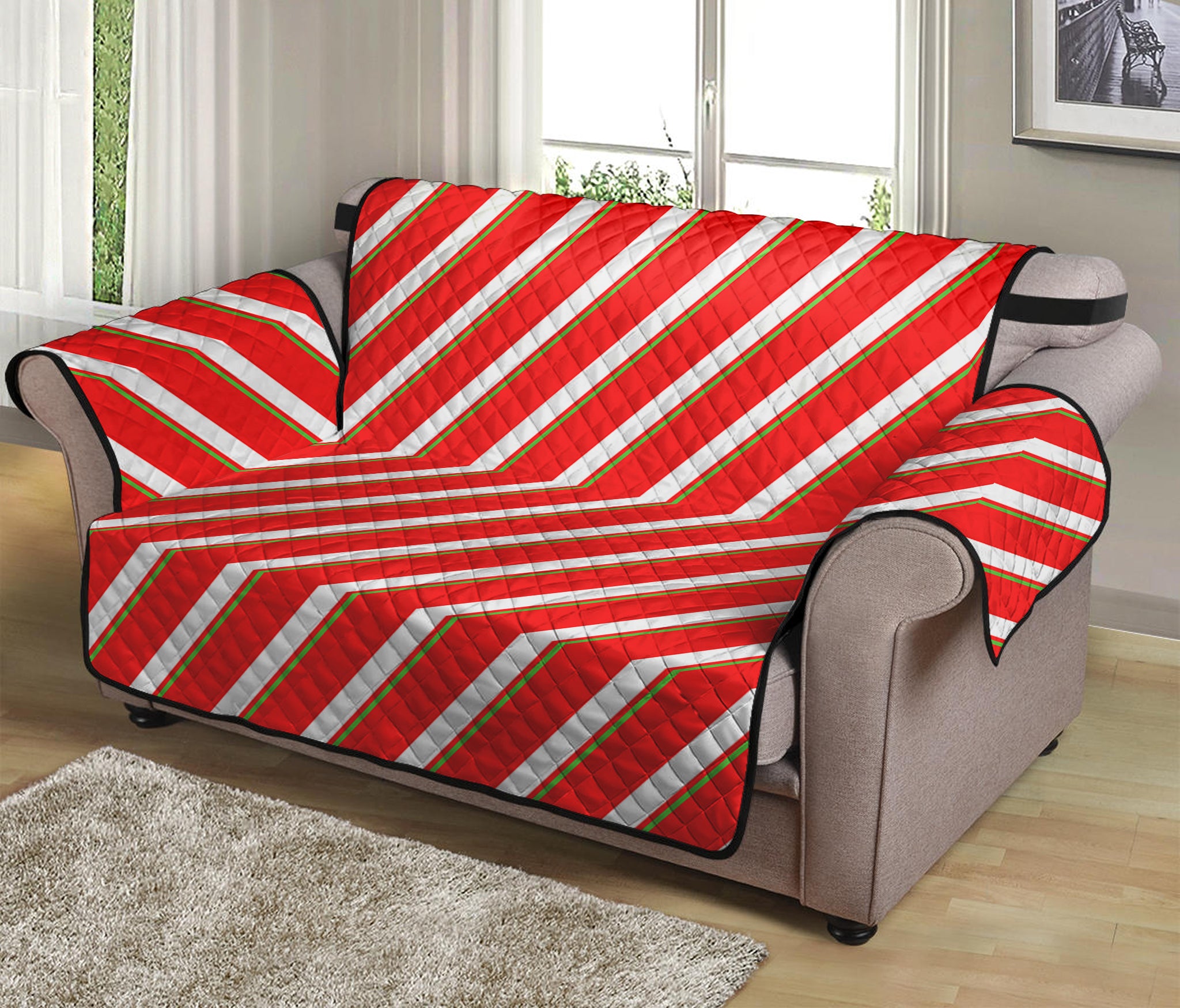 Candy Cane Stripe Pattern Print Loveseat Protector