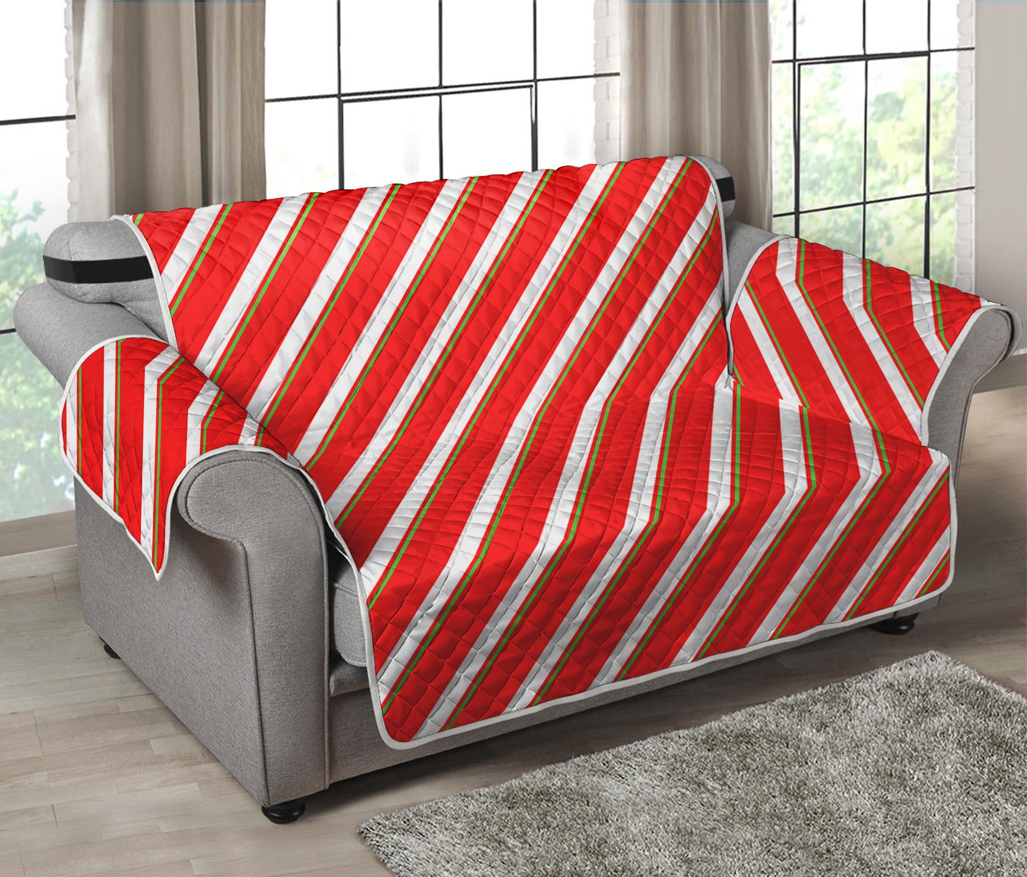 Candy Cane Stripe Pattern Print Loveseat Protector