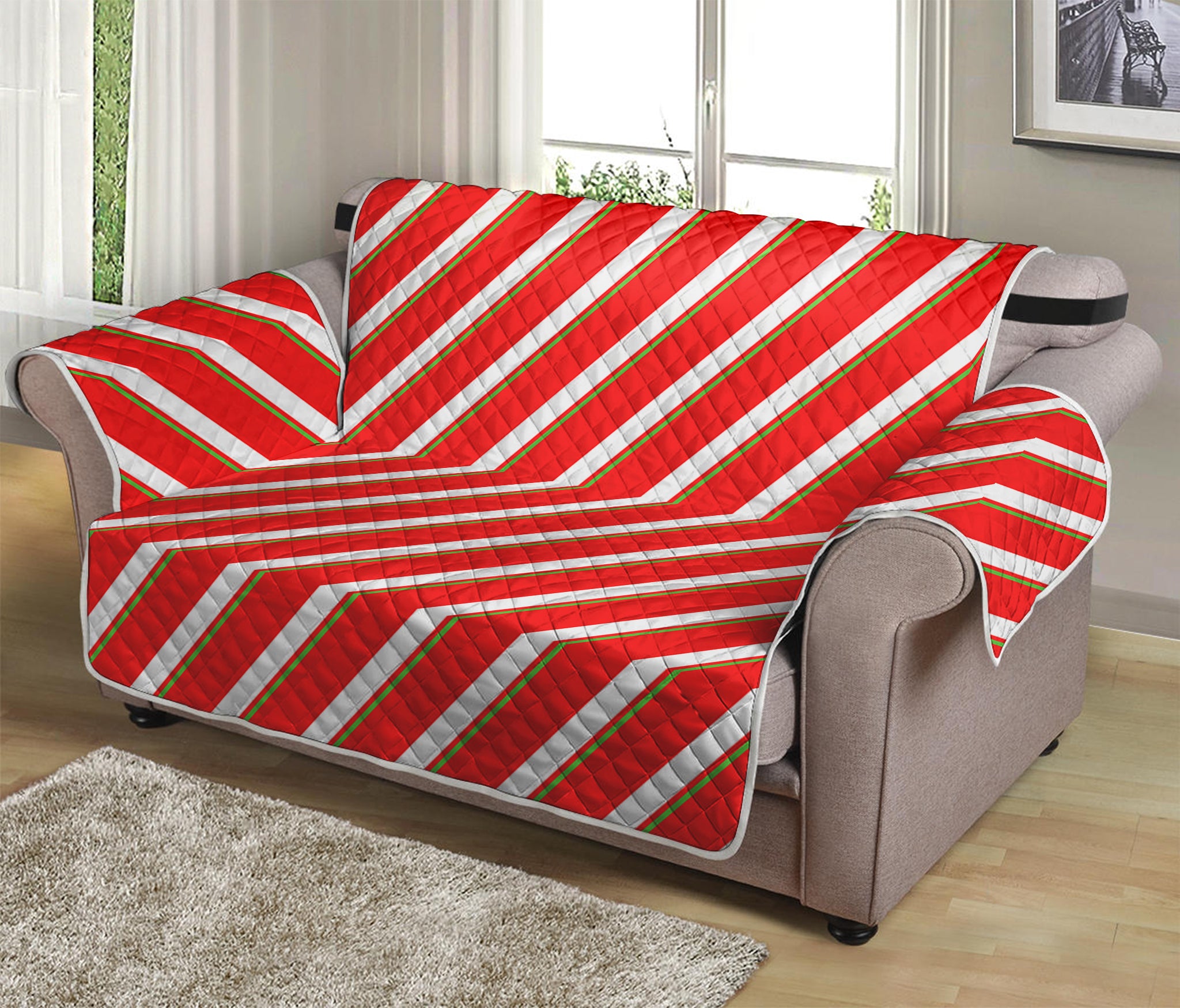 Candy Cane Stripe Pattern Print Loveseat Protector