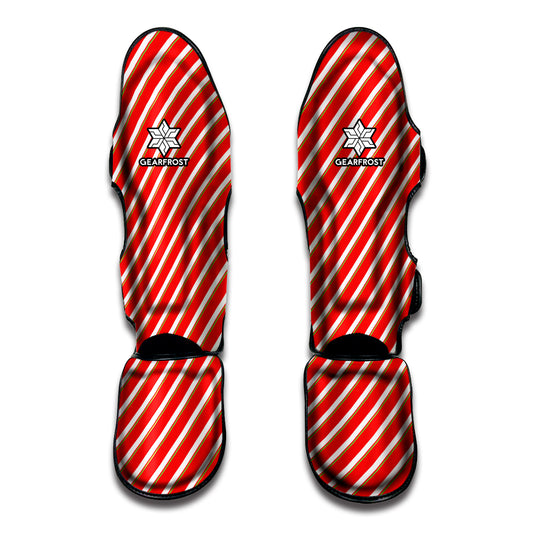 Candy Cane Stripe Pattern Print Muay Thai Shin Guard