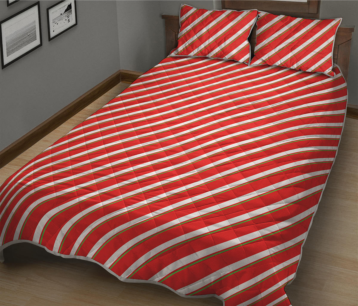 Candy Cane Stripe Pattern Print Quilt Bed Set