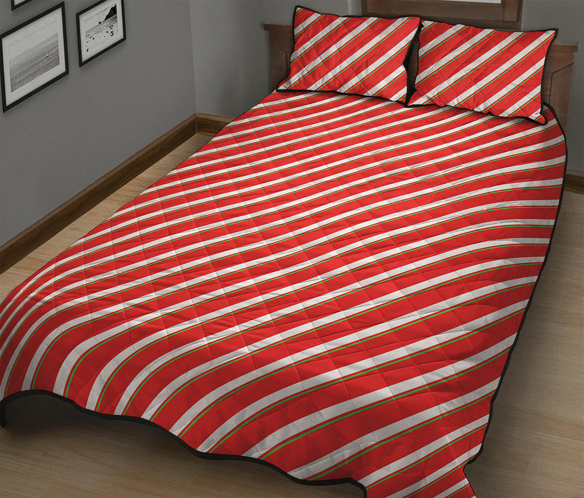 Candy Cane Stripe Pattern Print Quilt Bed Set