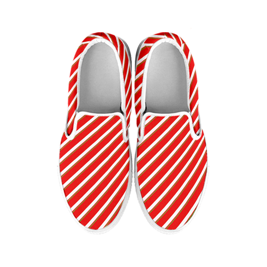 Candy Cane Stripe Pattern Print White Slip On Shoes