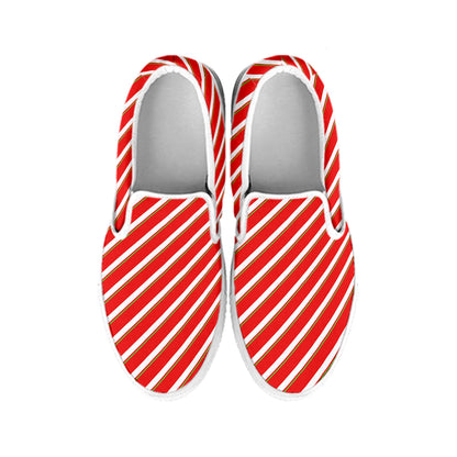 Candy Cane Stripe Pattern Print White Slip On Shoes