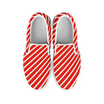 Candy Cane Stripe Pattern Print White Slip On Shoes