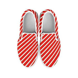 Candy Cane Stripe Pattern Print White Slip On Shoes