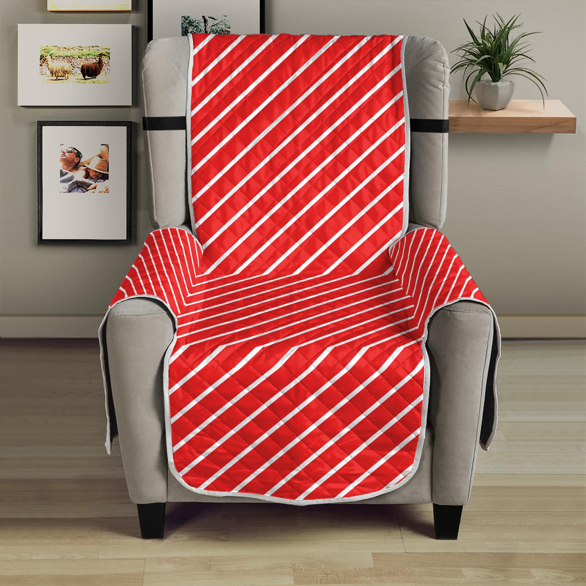 Candy Cane Striped Pattern Print Armchair Protector