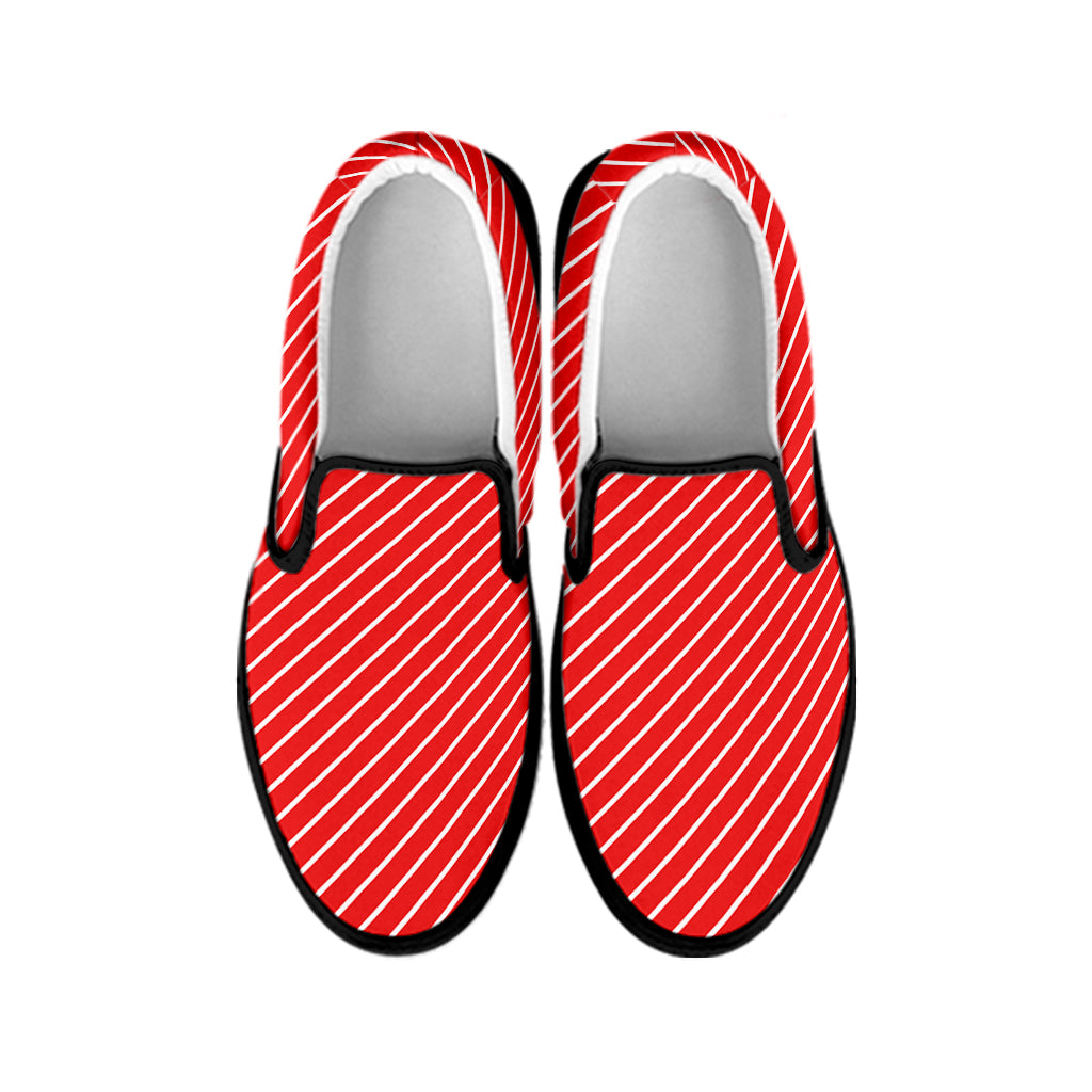 Candy Cane Striped Pattern Print Black Slip On Shoes