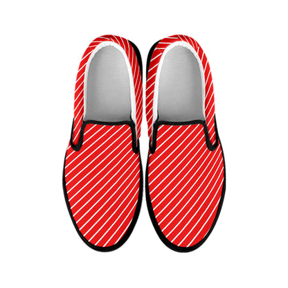 Candy Cane Striped Pattern Print Black Slip On Shoes