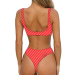 Candy Cane Striped Pattern Print Front Bow Tie Bikini