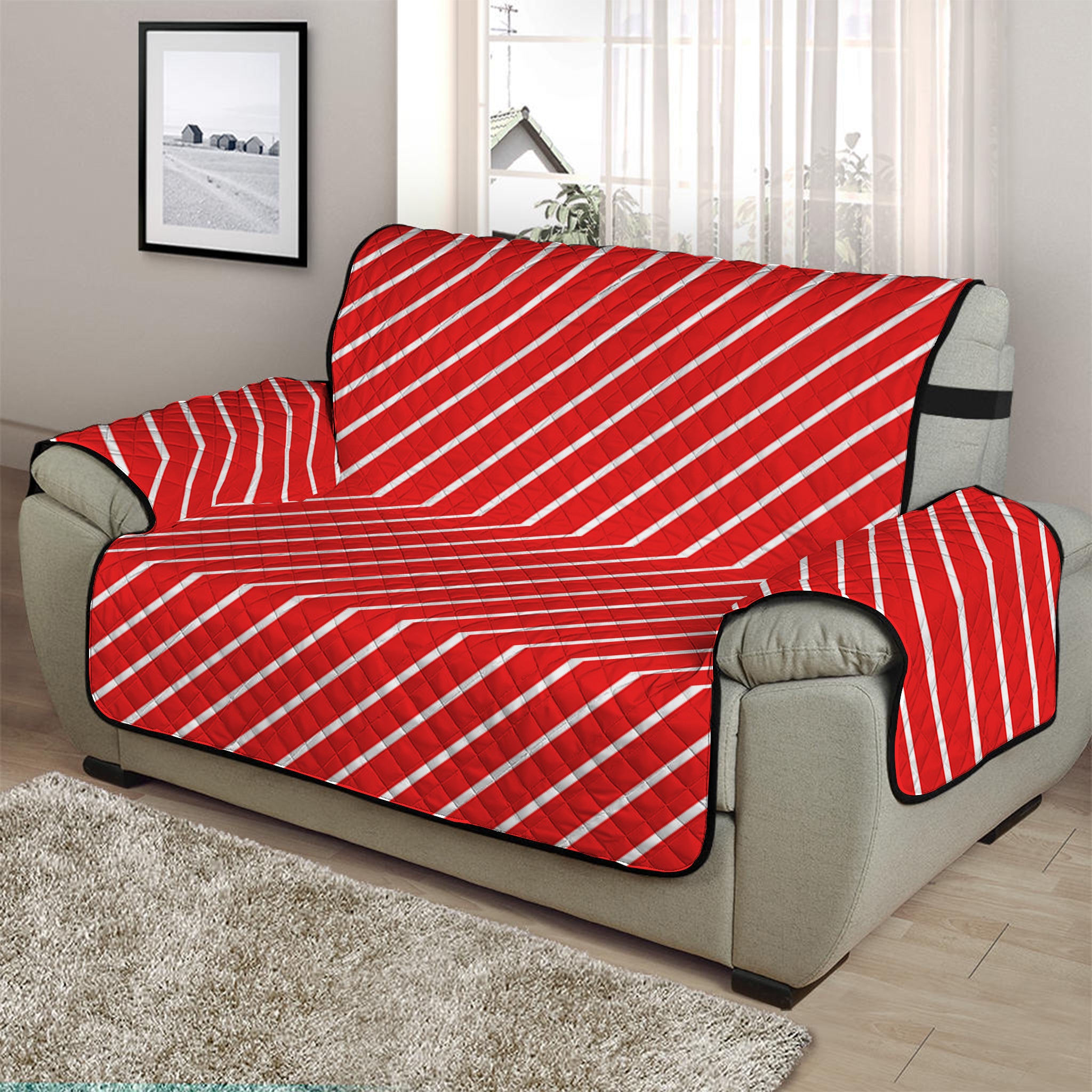 Candy Cane Striped Pattern Print Half Sofa Protector