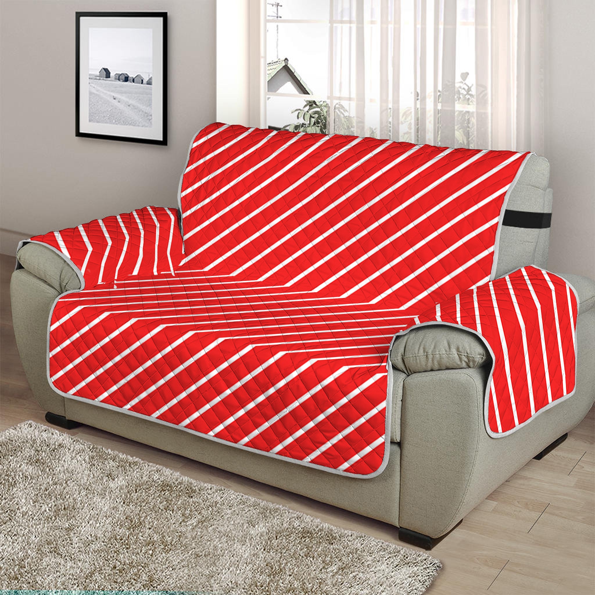 Candy Cane Striped Pattern Print Half Sofa Protector