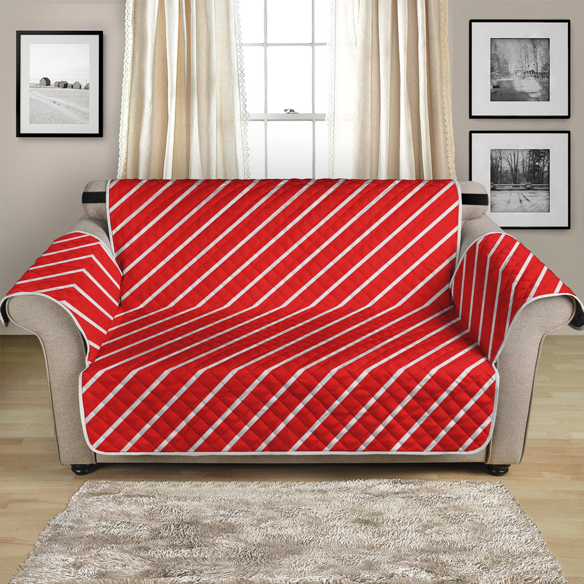 Candy Cane Striped Pattern Print Loveseat Protector