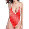 Candy Cane Striped Pattern Print One Piece High Cut Swimsuit