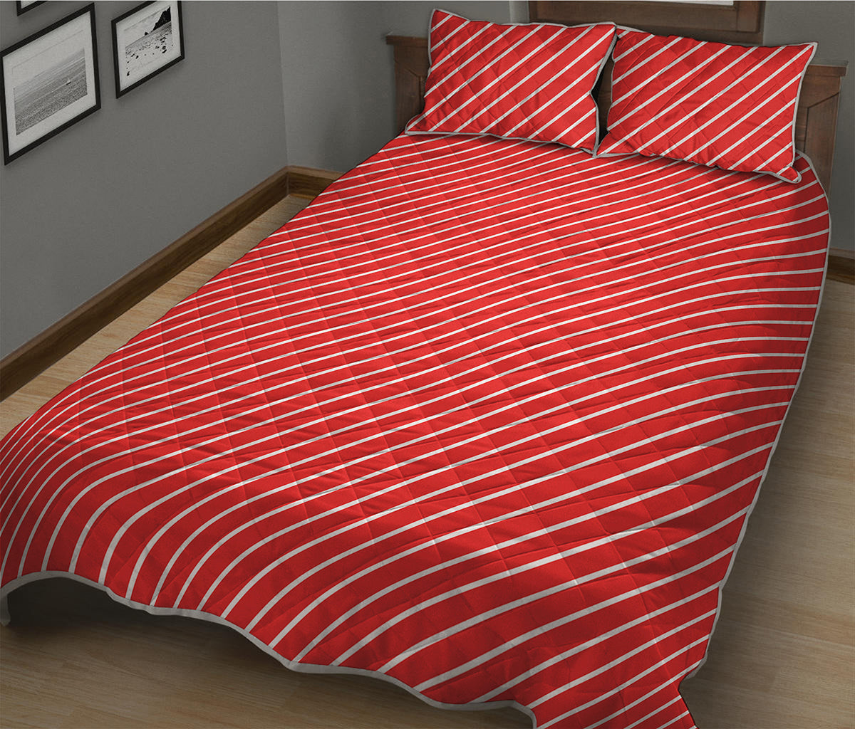 Candy Cane Striped Pattern Print Quilt Bed Set