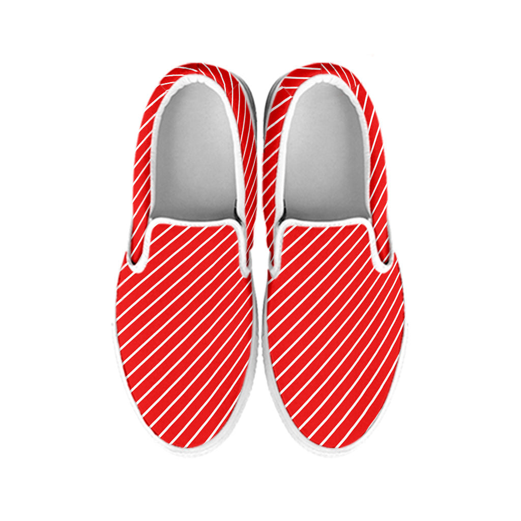 Candy Cane Striped Pattern Print White Slip On Shoes