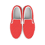 Candy Cane Striped Pattern Print White Slip On Shoes