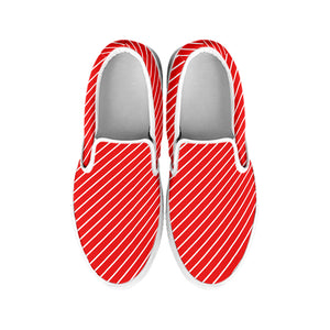 Candy Cane Striped Pattern Print White Slip On Shoes