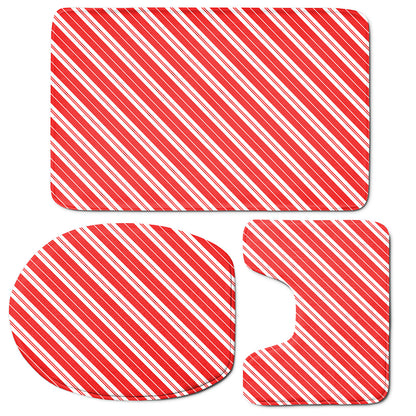 Candy Cane Stripes Pattern Print 3 Piece Bath Mat Set