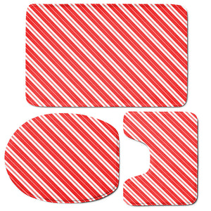 Candy Cane Stripes Pattern Print 3 Piece Bath Mat Set