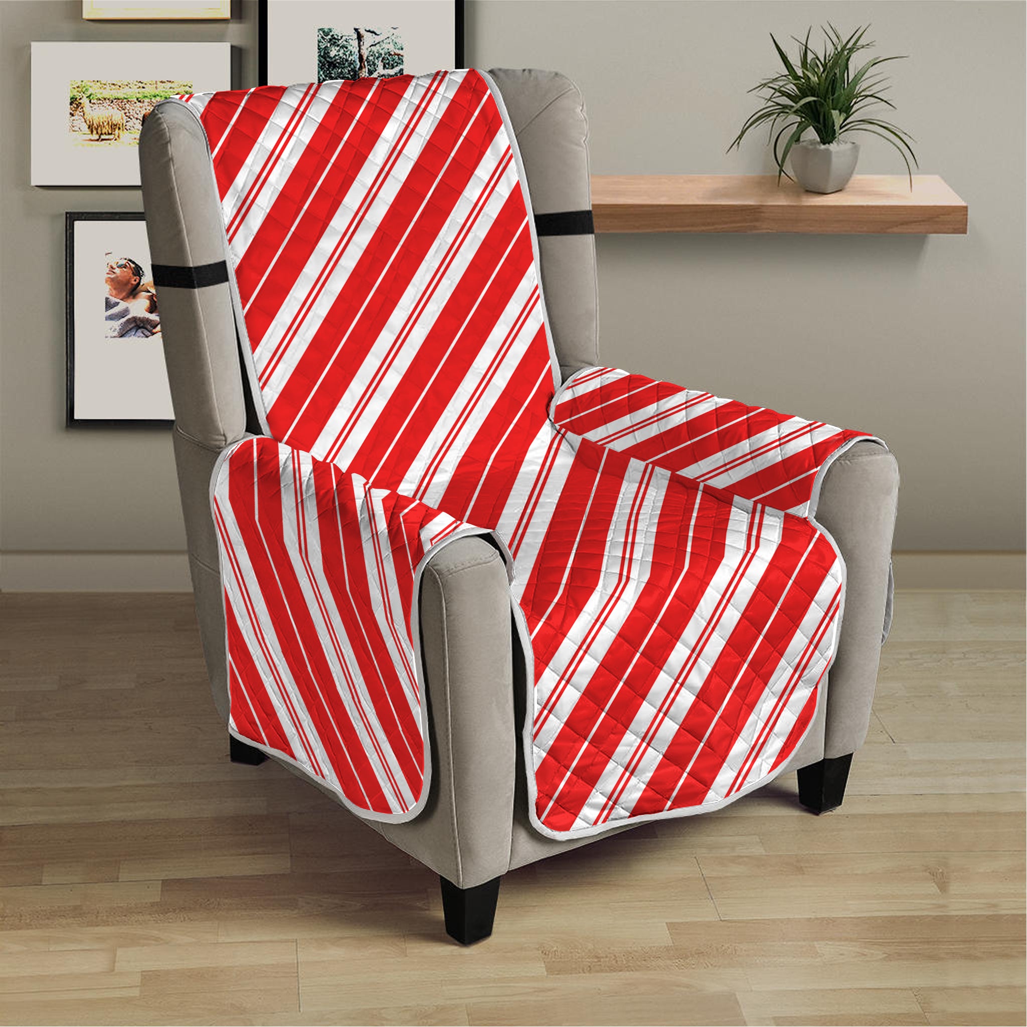 Candy Cane Stripes Pattern Print Armchair Protector