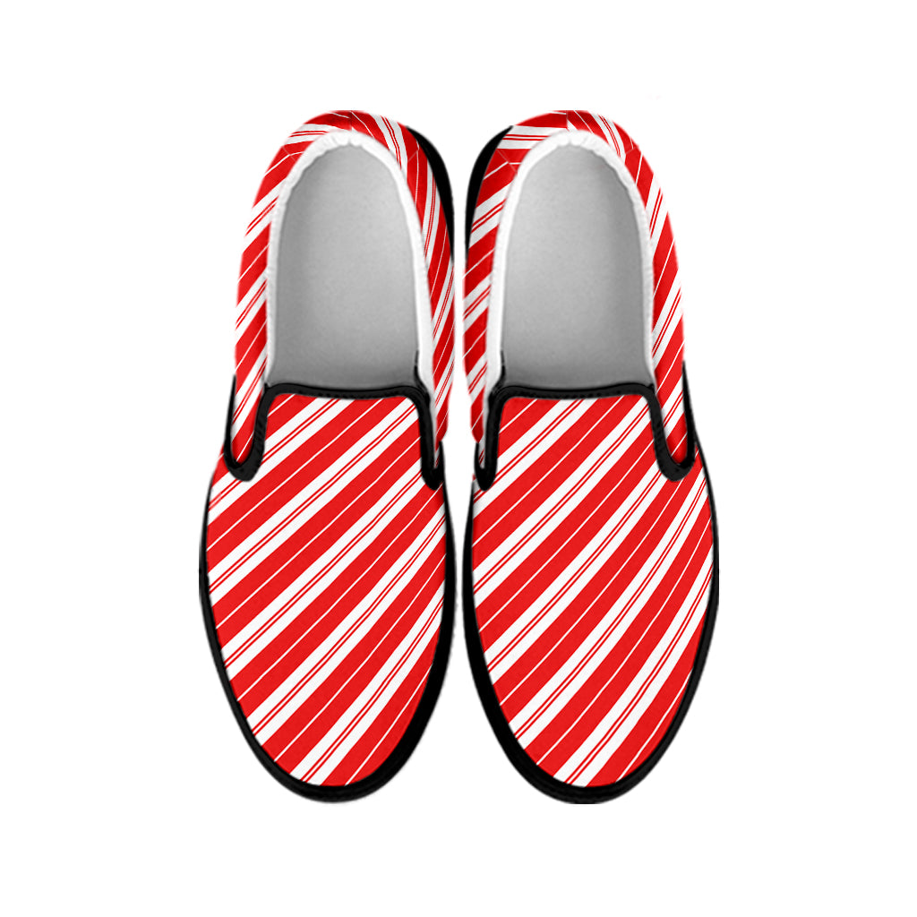 Candy Cane Stripes Pattern Print Black Slip On Shoes