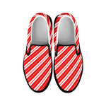 Candy Cane Stripes Pattern Print Black Slip On Shoes