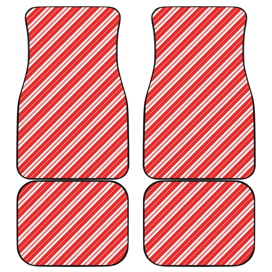 Candy Cane Stripes Pattern Print Front and Back Car Floor Mats