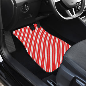 Candy Cane Stripes Pattern Print Front and Back Car Floor Mats