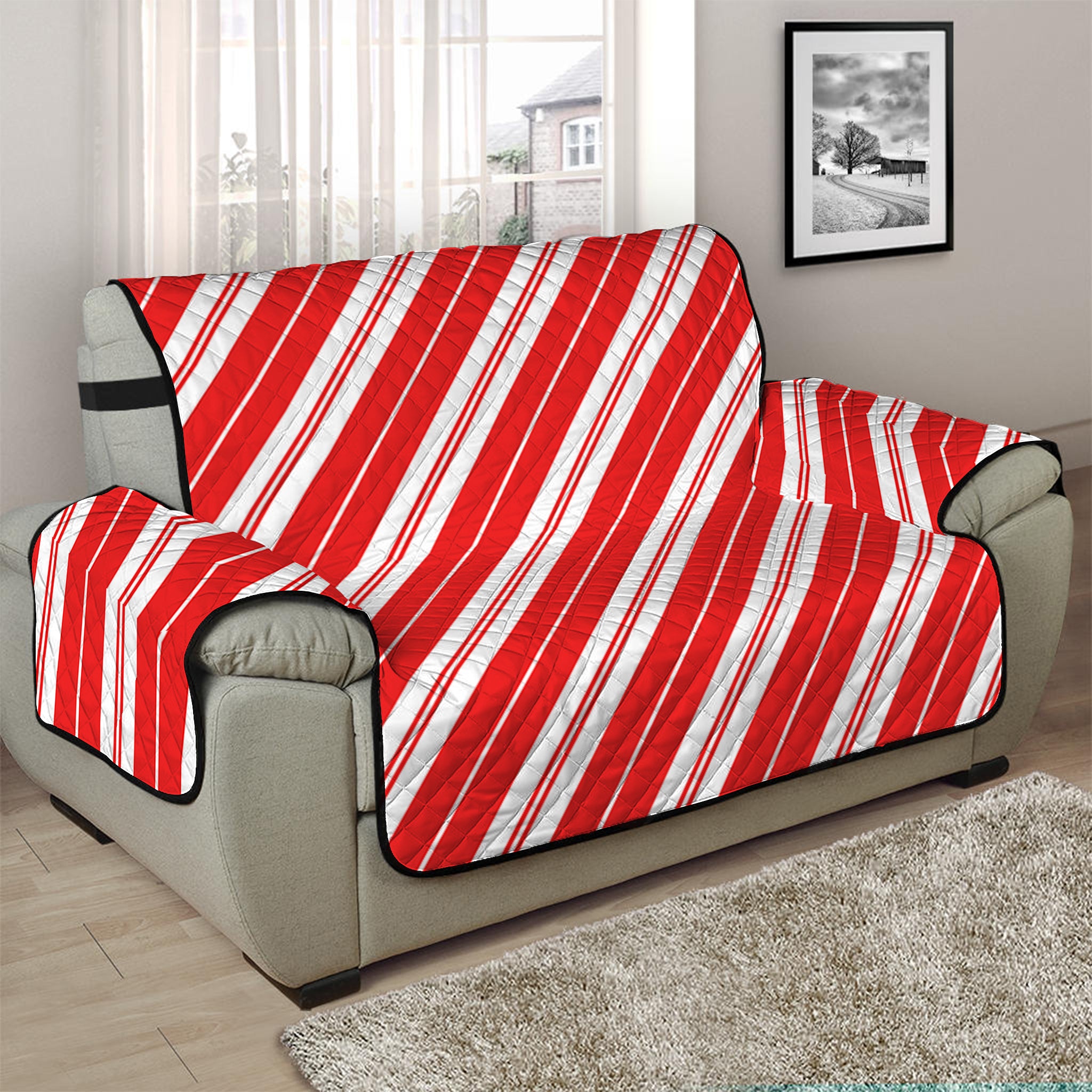 Candy Cane Stripes Pattern Print Half Sofa Protector