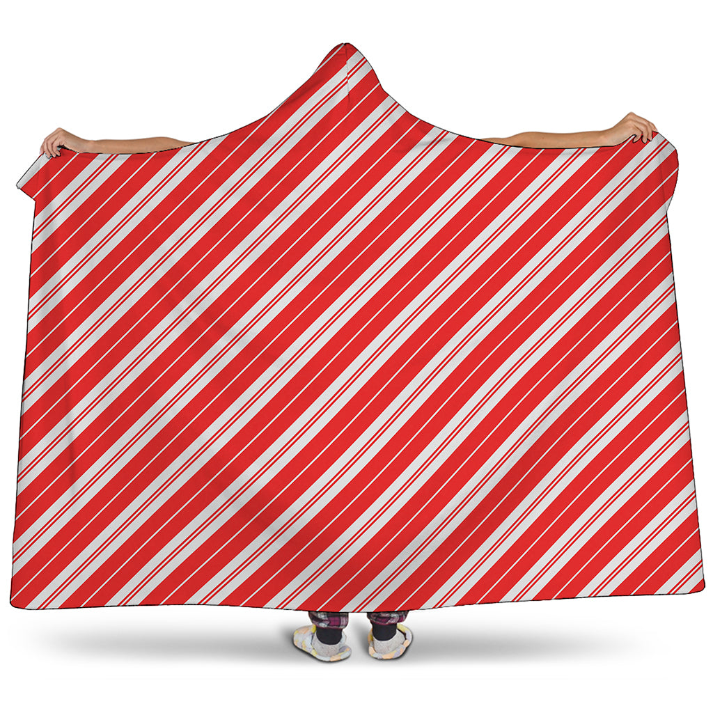 Candy Cane Stripes Pattern Print Hooded Blanket
