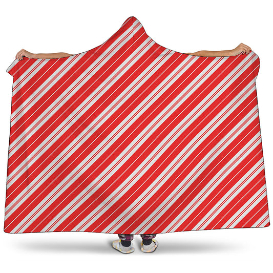 Candy Cane Stripes Pattern Print Hooded Blanket