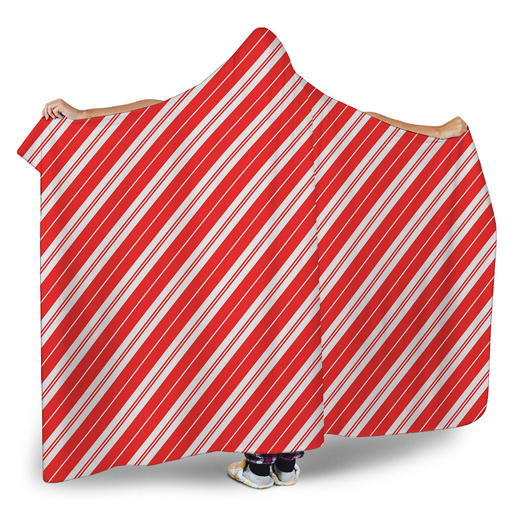 Candy Cane Stripes Pattern Print Hooded Blanket