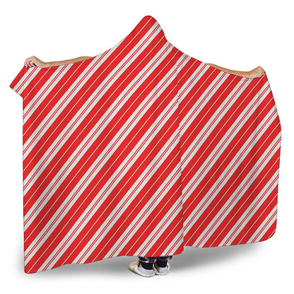 Candy Cane Stripes Pattern Print Hooded Blanket