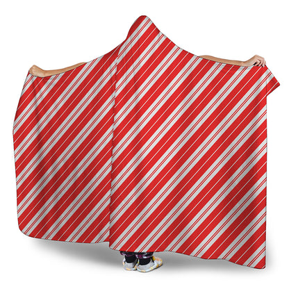 Candy Cane Stripes Pattern Print Hooded Blanket