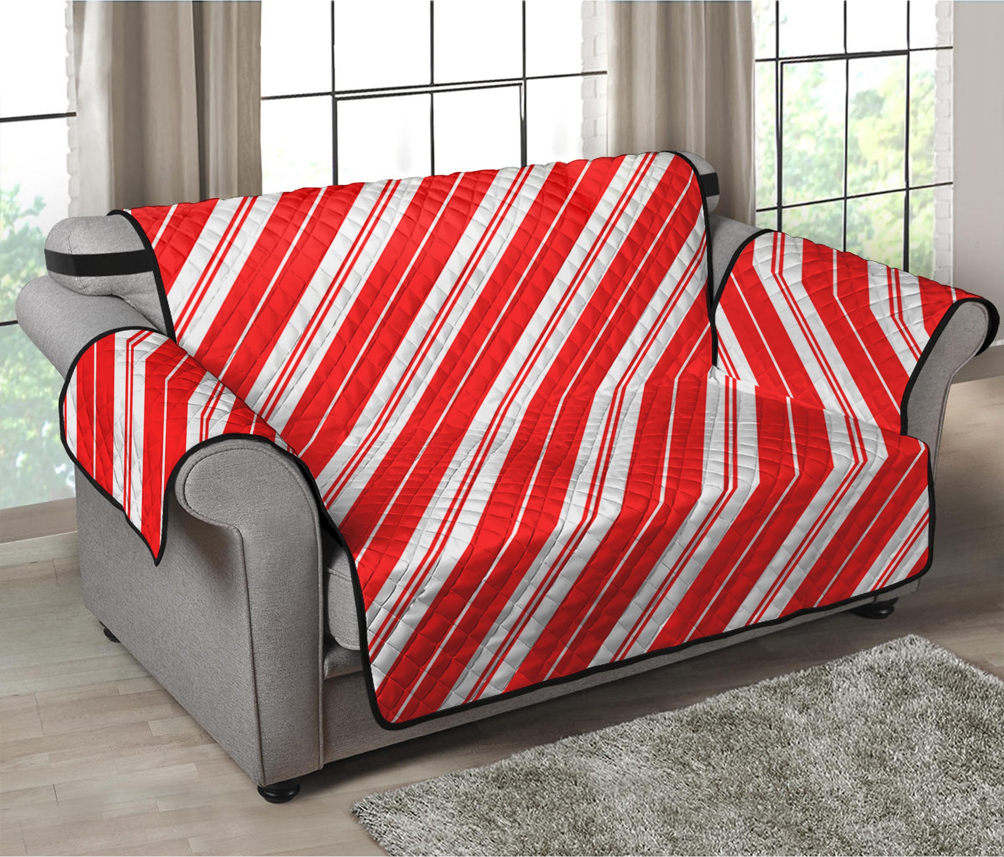 Candy Cane Stripes Pattern Print Loveseat Protector