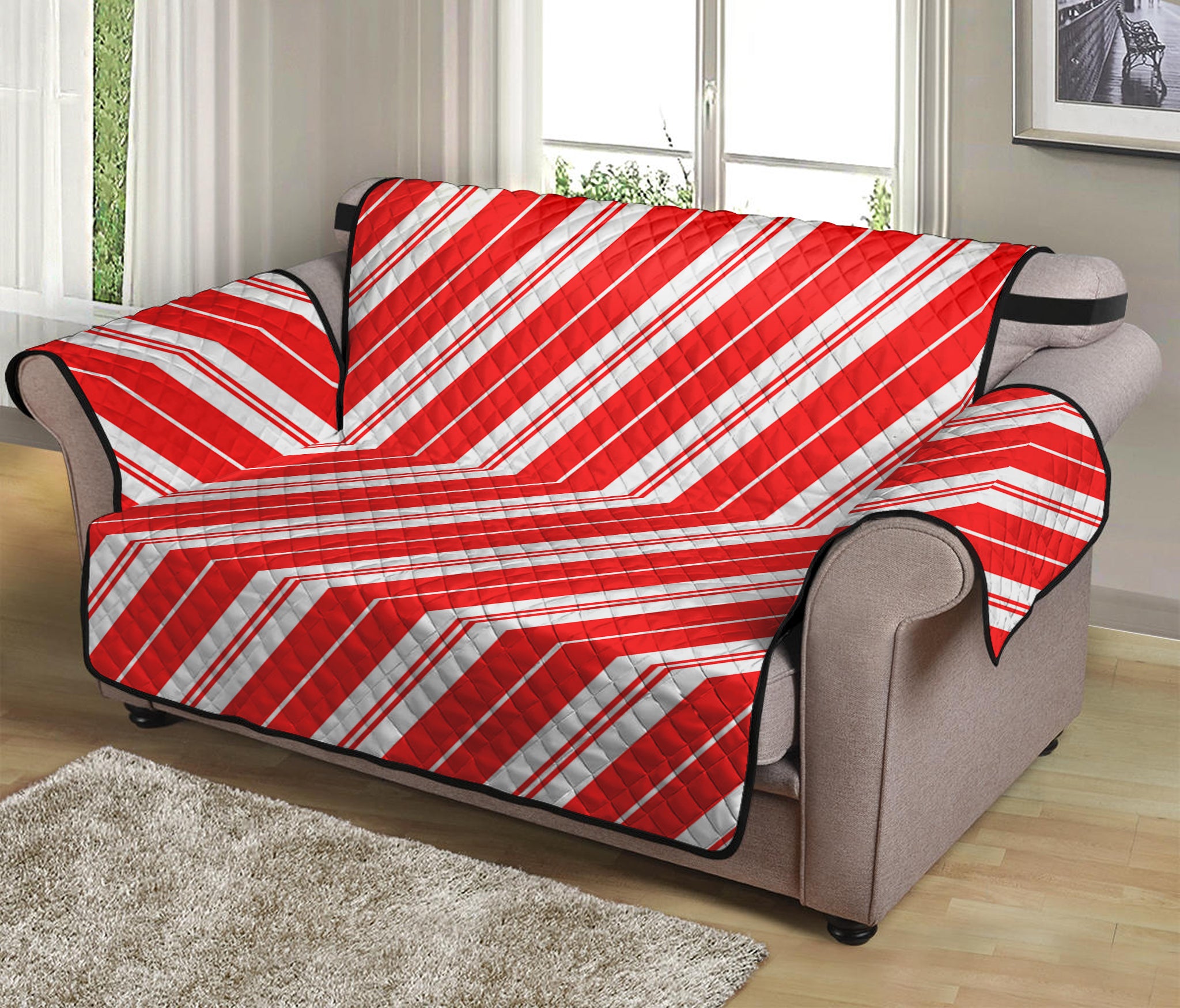 Candy Cane Stripes Pattern Print Loveseat Protector