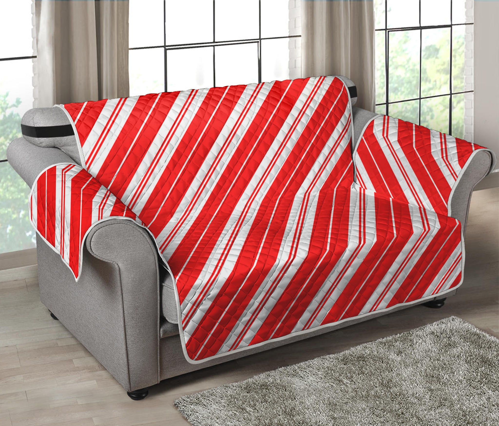 Candy Cane Stripes Pattern Print Loveseat Protector