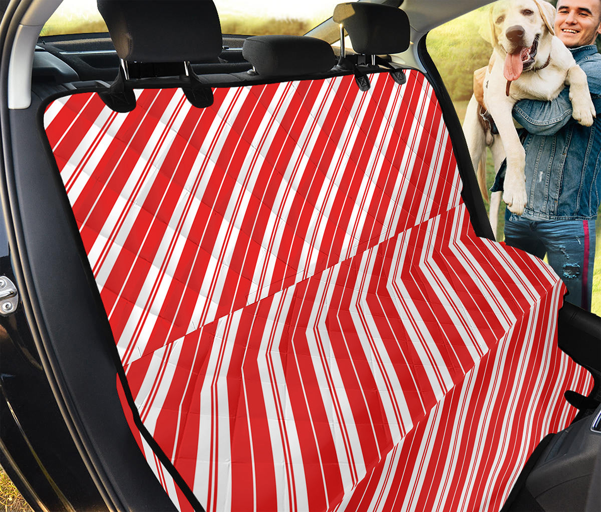 Candy Cane Stripes Pattern Print Pet Car Back Seat Cover