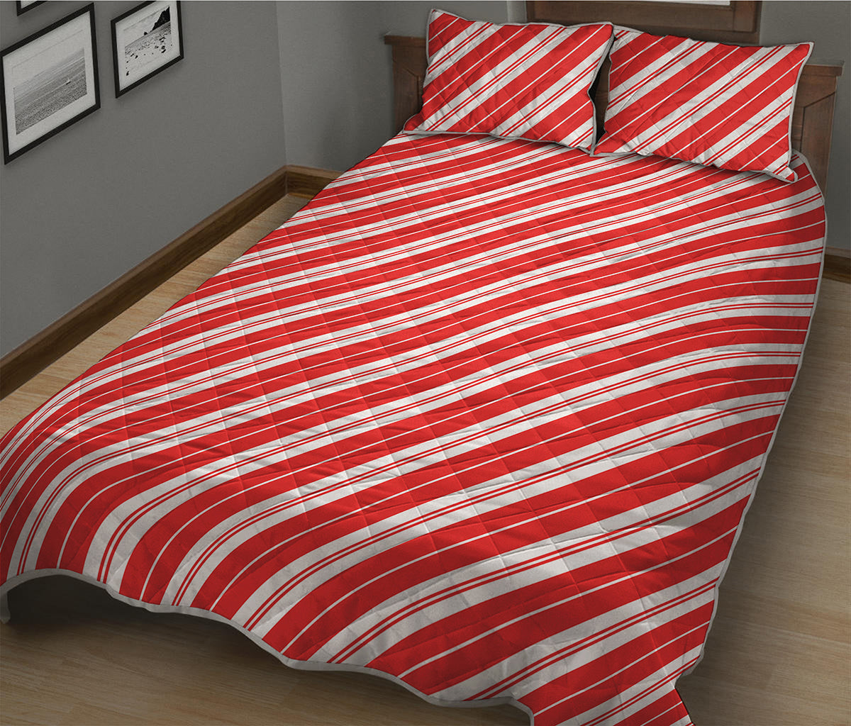 Candy Cane Stripes Pattern Print Quilt Bed Set