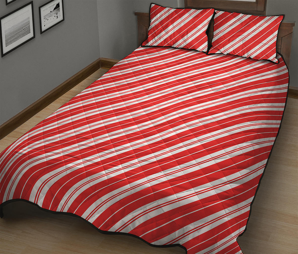 Candy Cane Stripes Pattern Print Quilt Bed Set