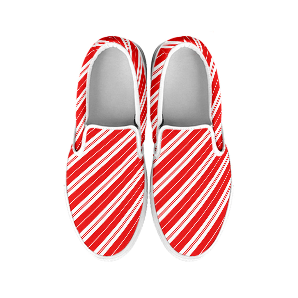 Candy Cane Stripes Pattern Print White Slip On Shoes