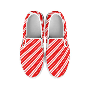 Candy Cane Stripes Pattern Print White Slip On Shoes