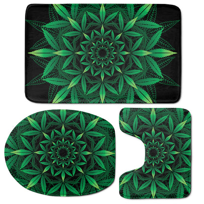 Cannabis Leaf Mandala Print 3 Piece Bath Mat Set