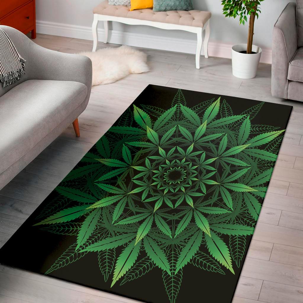 Cannabis Leaf Mandala Print Area Rug