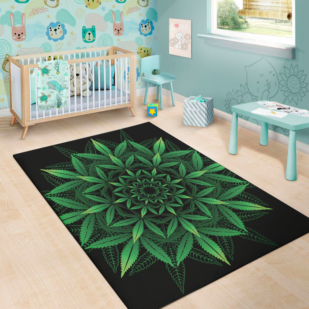 Cannabis Leaf Mandala Print Area Rug