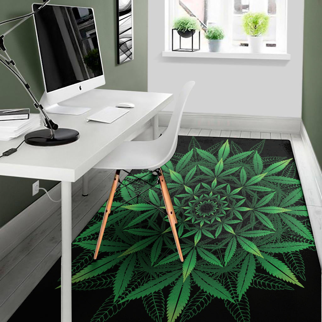 Cannabis Leaf Mandala Print Area Rug